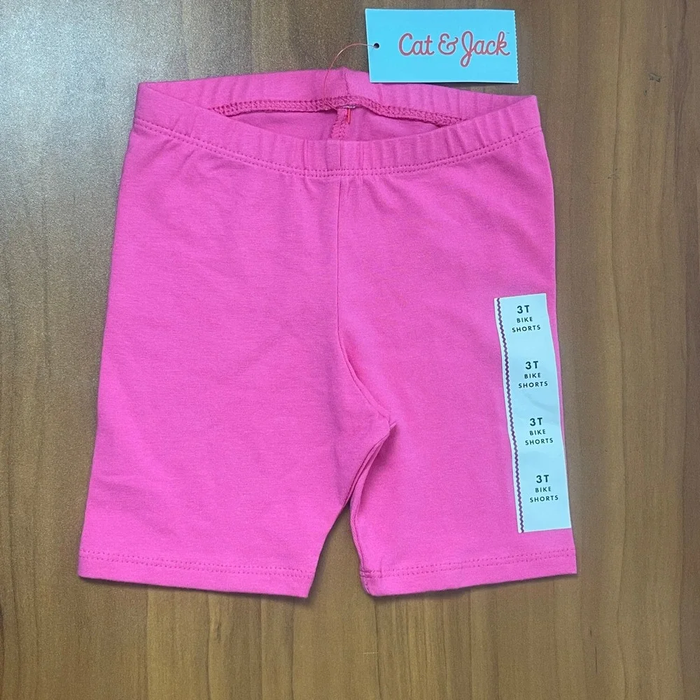 Lot of 2 Cat & Jack Toddler Girls 3T Bike Shorts Set Red Pink Elastic Waist